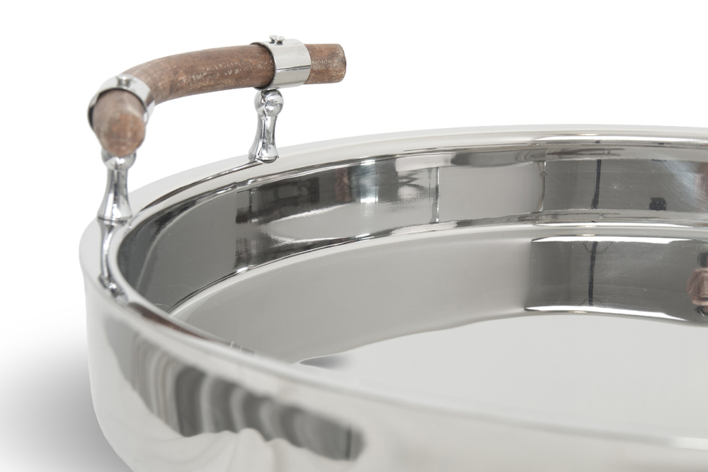 Double Wall Rosa Serving Tray with Wooden Handles