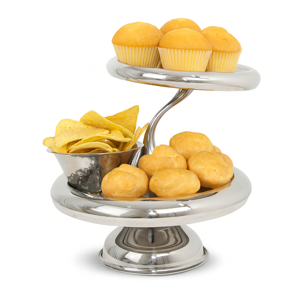 Single Wall 2-Tier Cake & Cookies Stand with Curved Rod